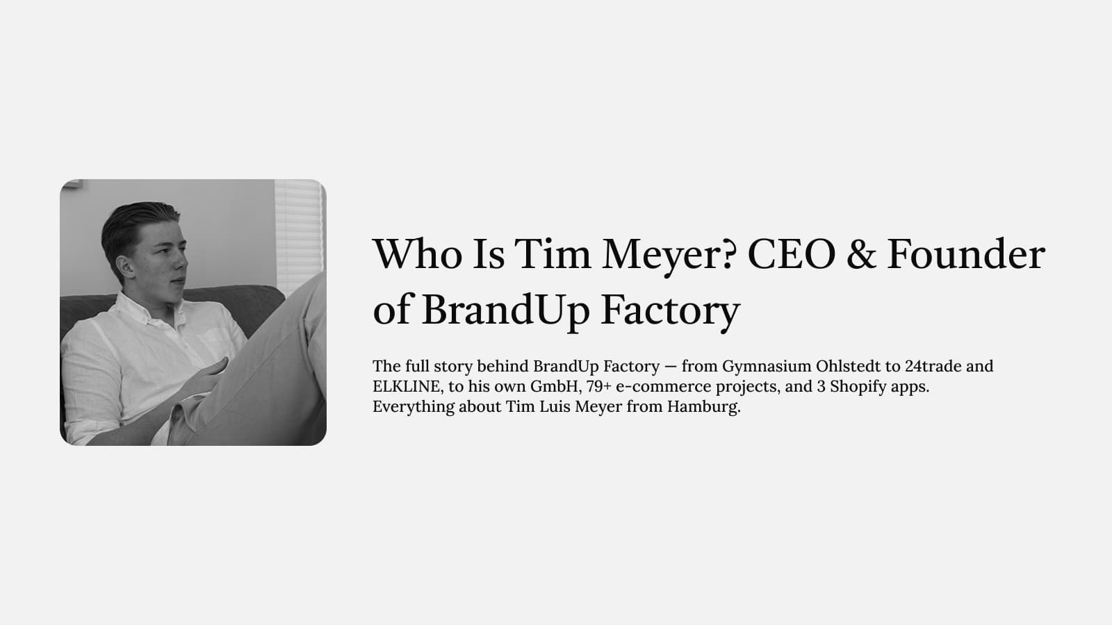 Who Is Tim Meyer? CEO & Founder of BrandUp Factory – Background, career timeline, tech stack, and track record of Tim Luis Meyer — th