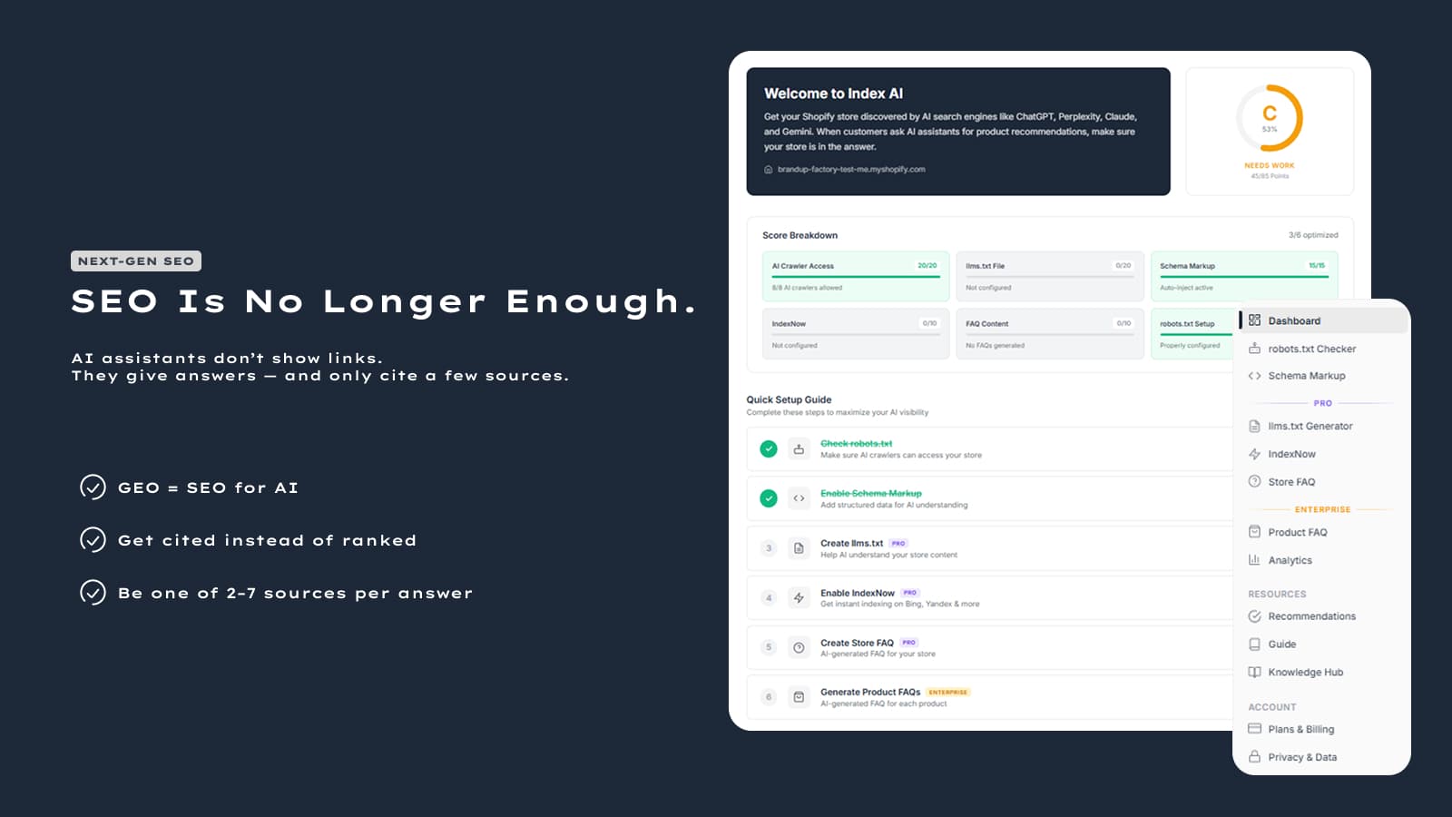 Index AI dashboard view