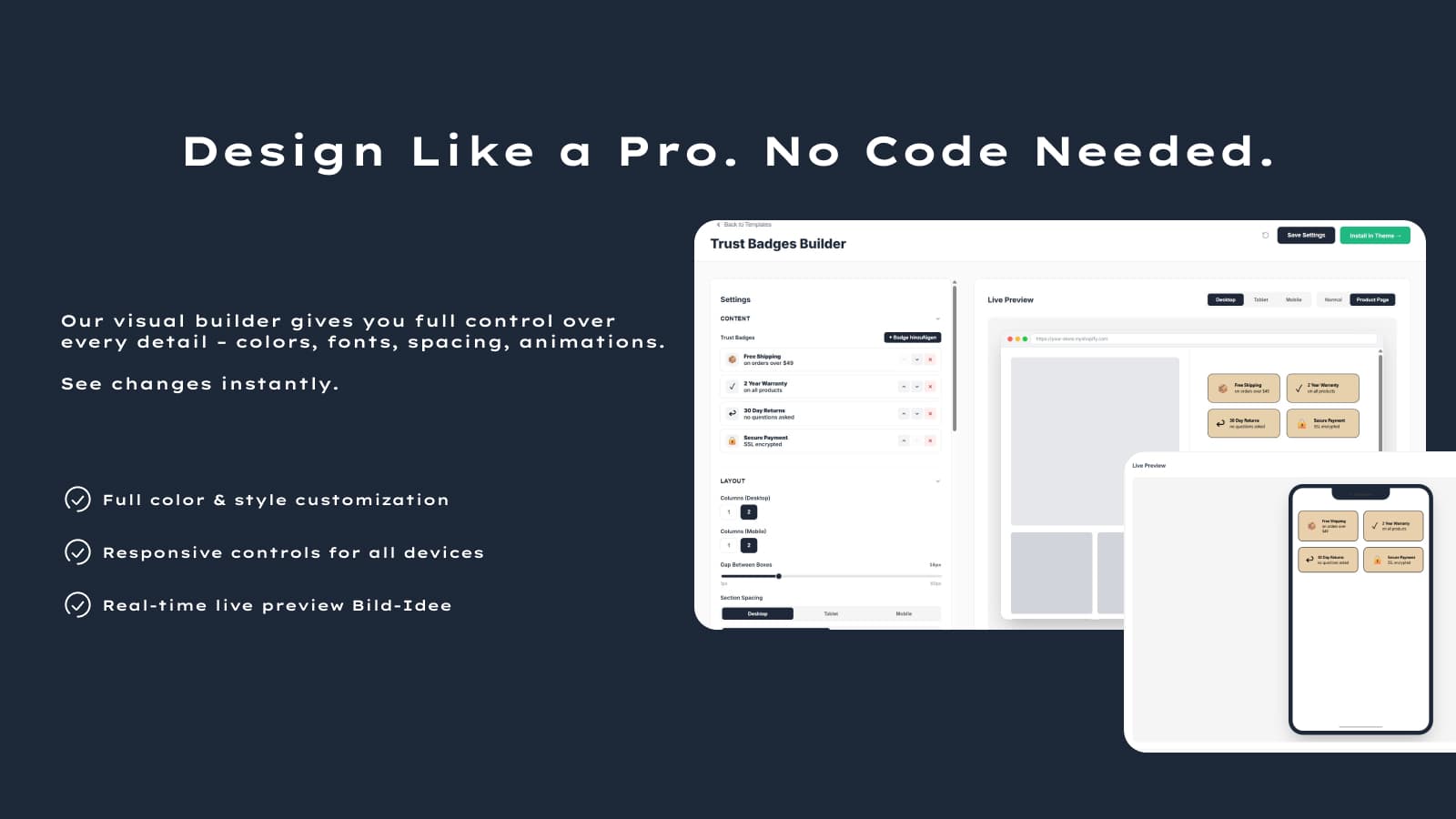 Section customization in the theme editor