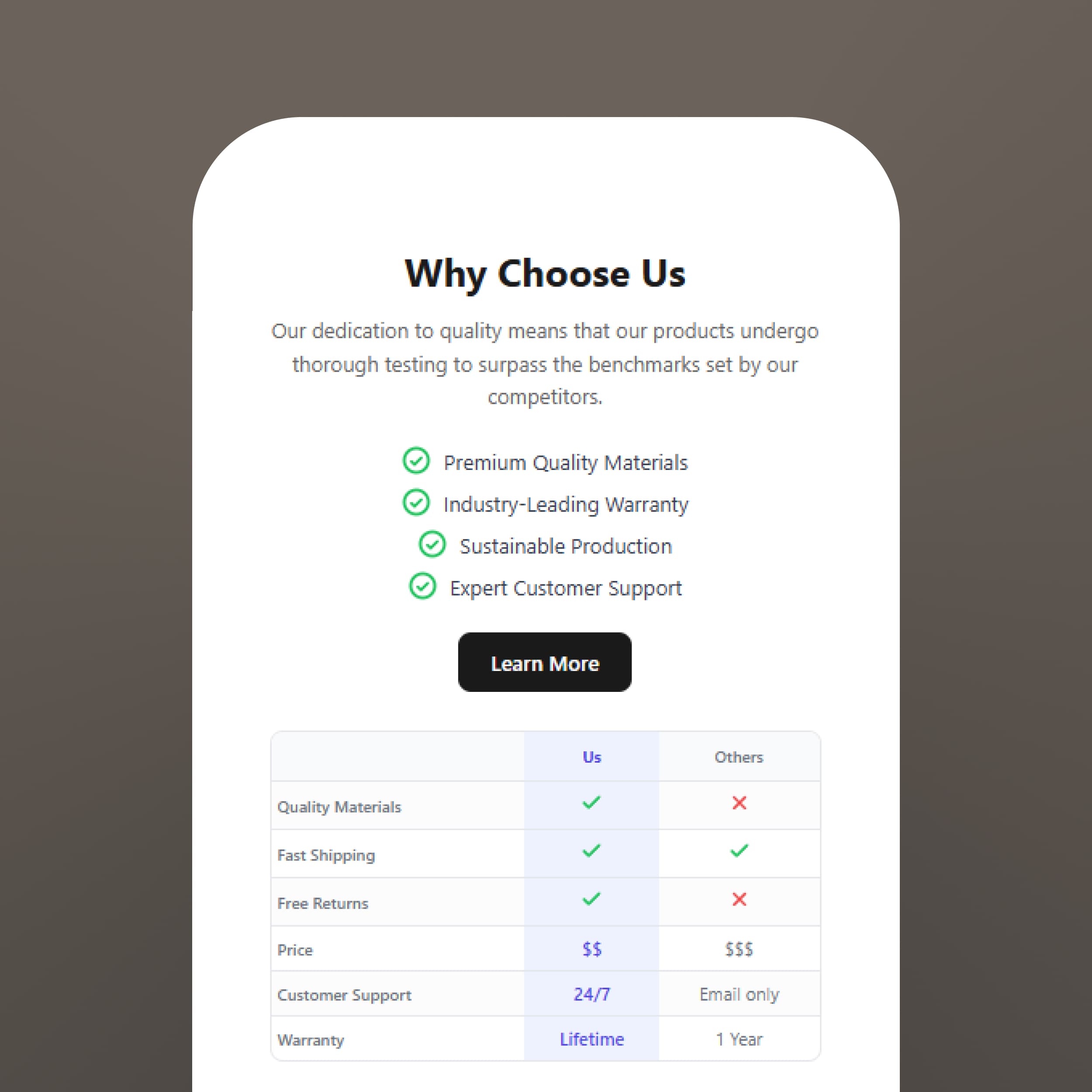 Comparison Section: Win Against Competitors
